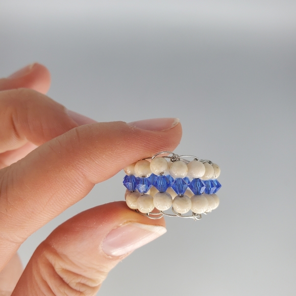 Ivory and Blue Swarovski Beaded Ring - Picture 8 of 8